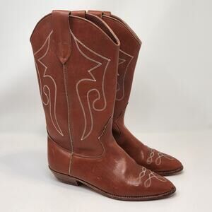 Terra Vintage Western Cowboy Boots Brown Leather Women Size 7 Pointed Toe Boho